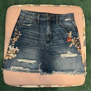 Abercrombie & Fitch distressed floral embroidered Jean skirt